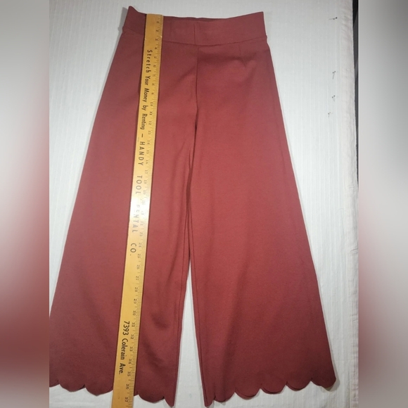 Zenana Outfitters L Soft Wide Leg Maroon Crop Pants High Rise - Picture 3 of 8